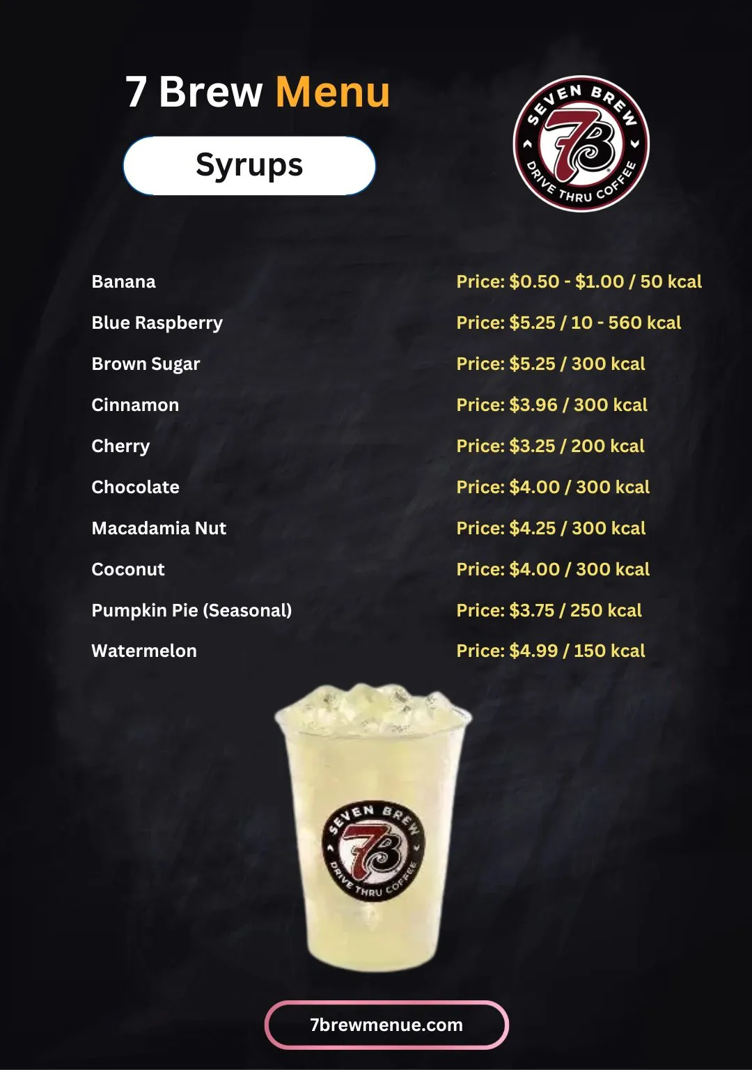 7 Brew Syrups menu with Price